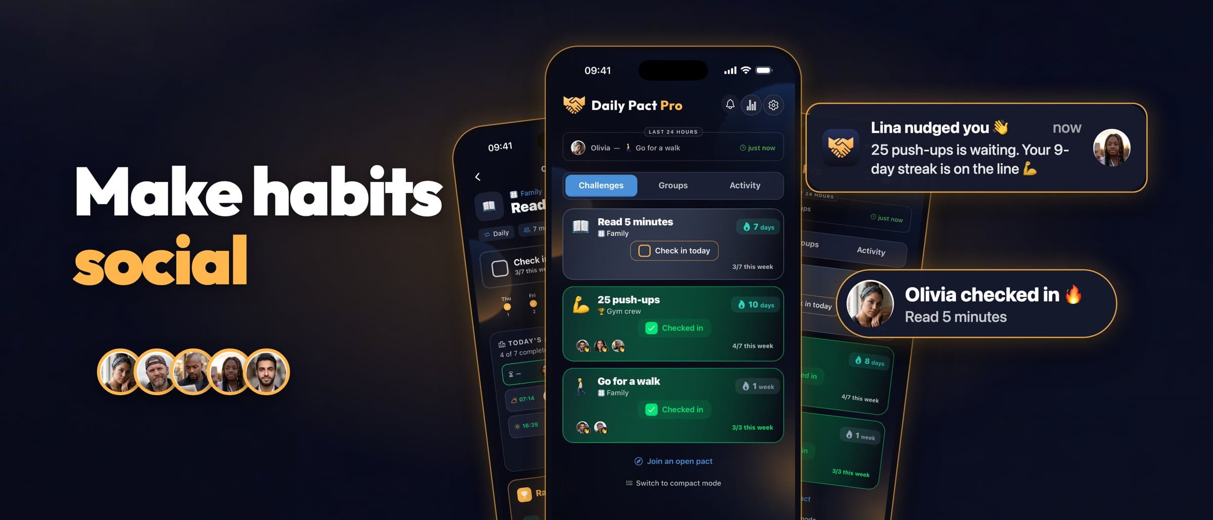 Daily Pact: friends' check-ins, nudges and streaks in the app