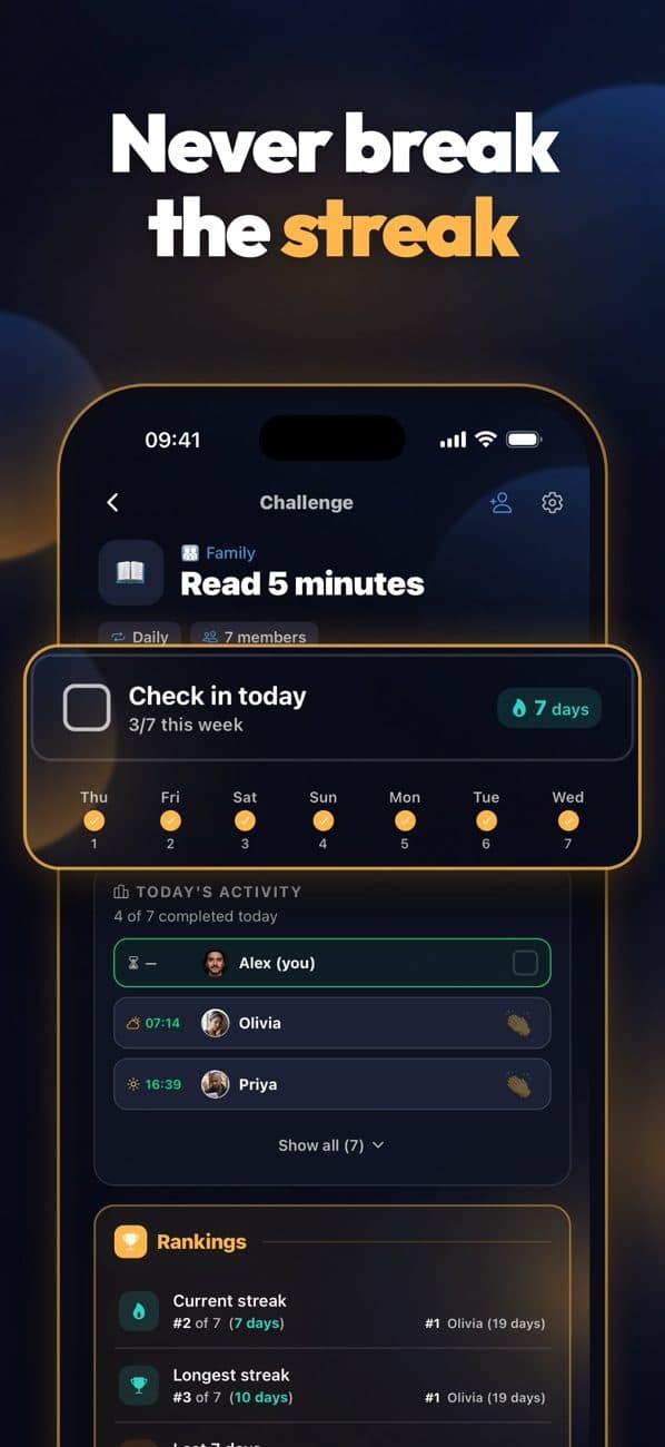 Habit page with check in today and a 7-day streak