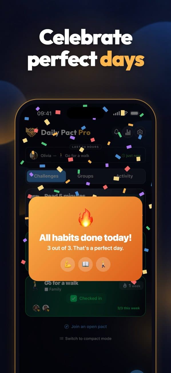 All habits done today celebration with confetti