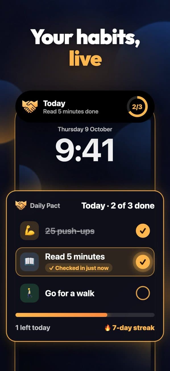 Daily Pact Live Activity on the iPhone Lock Screen