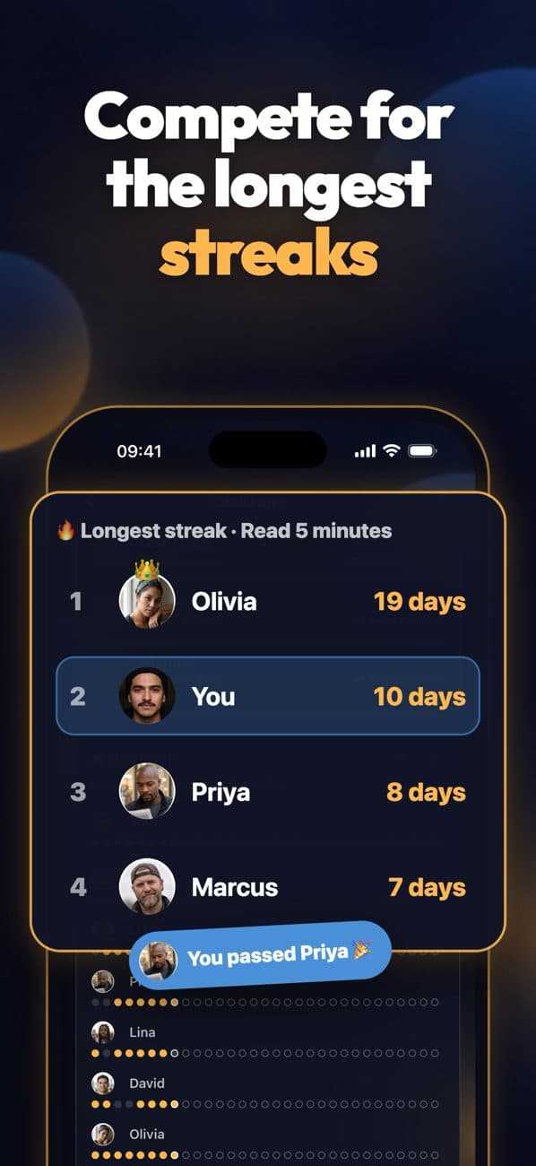Longest streak leaderboard with friends' photos
